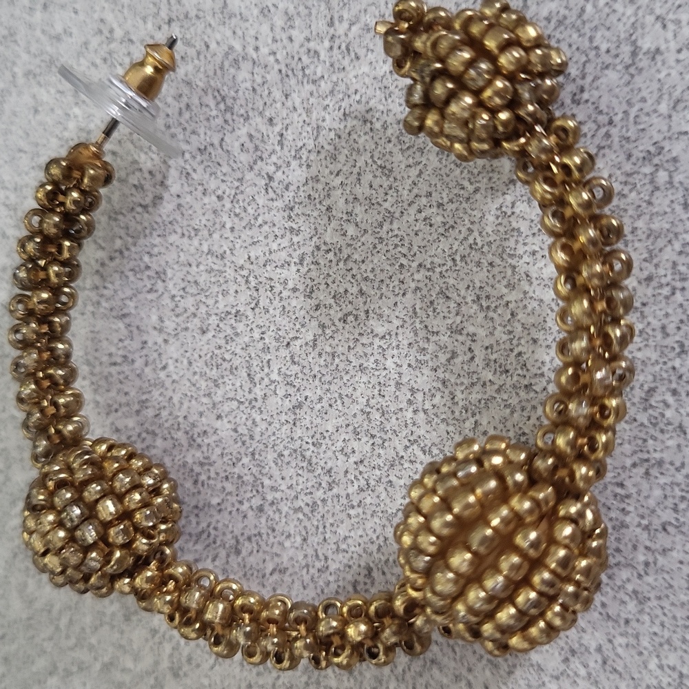 Gold-Tone Beaded Hoop Earrings - Fashion Jewelry - Picture 4 of 7